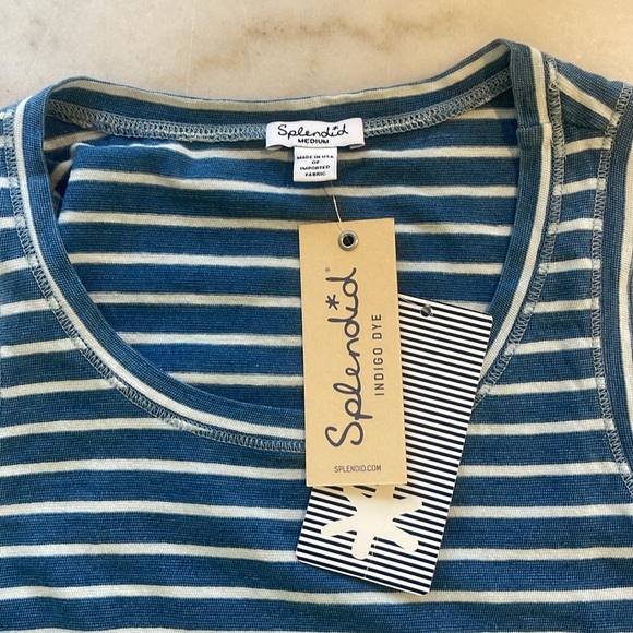 NWT SPLENDID BLUE/WHITE STRIPE RACERBACK COTTON TANK. M - Picture 2 of 6